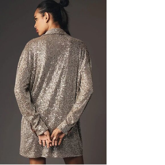 NWT ANTHROPOLOGIE Flat White Sequin Tunic Dress size MP PM Taupe color new - Picture 5 of 6